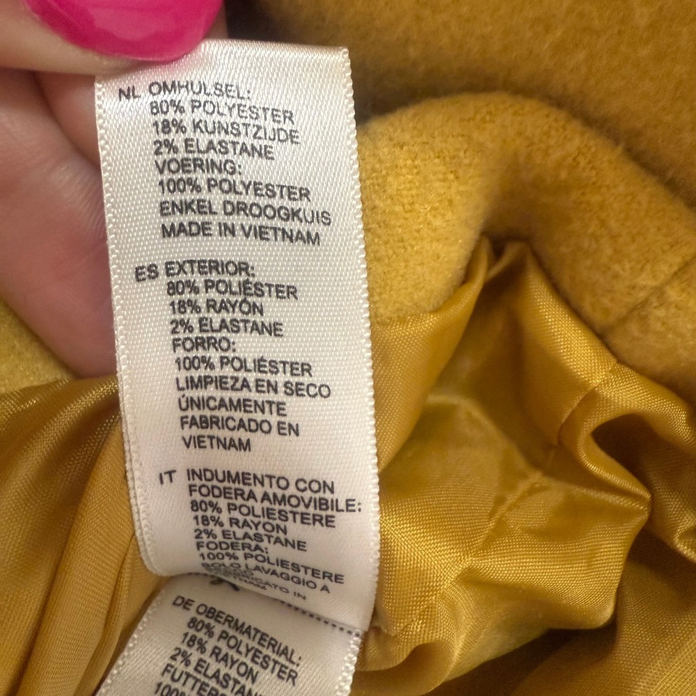 Forever 21‎ Mustard Yellow Double Breasted Wool Blend Peacoat Jacket Womens S - Picture 6 of 13